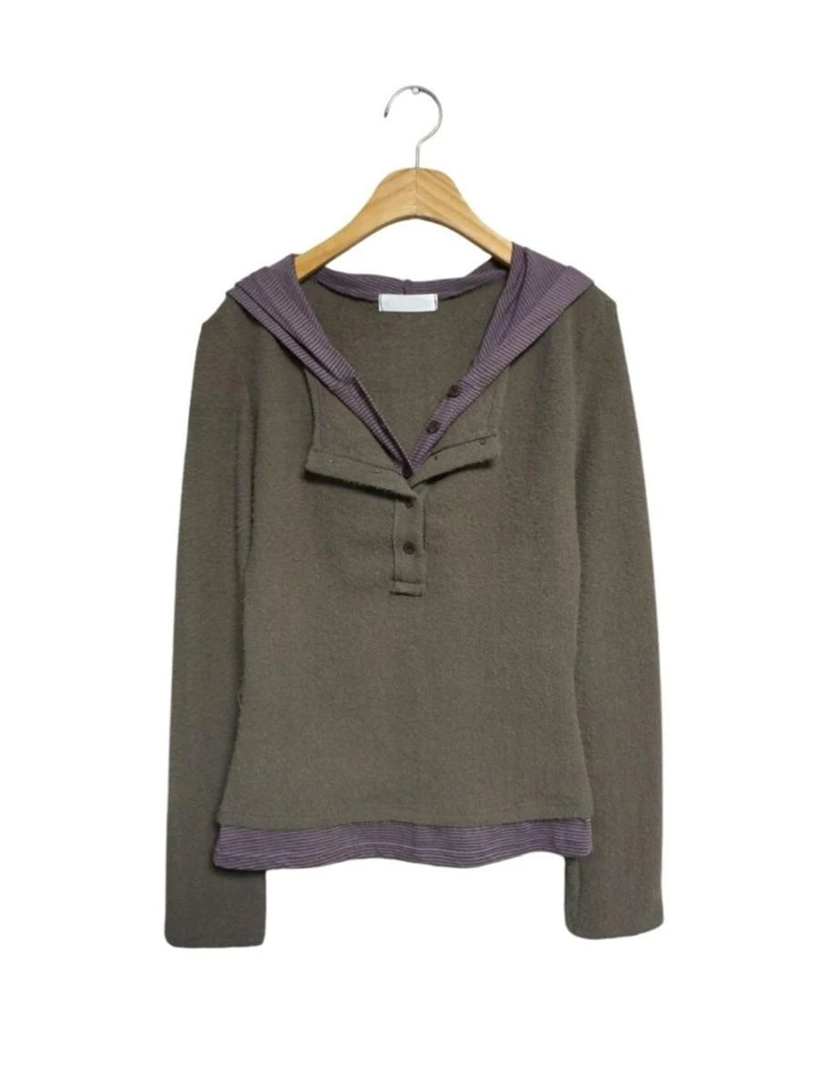 Korean Woman T Shirts Fake Two Y2k Tops Fashion Simple Tees 2024 Ropa Mujer Tunic Long Sleeve Camisetas Hooded Casual Tshirt