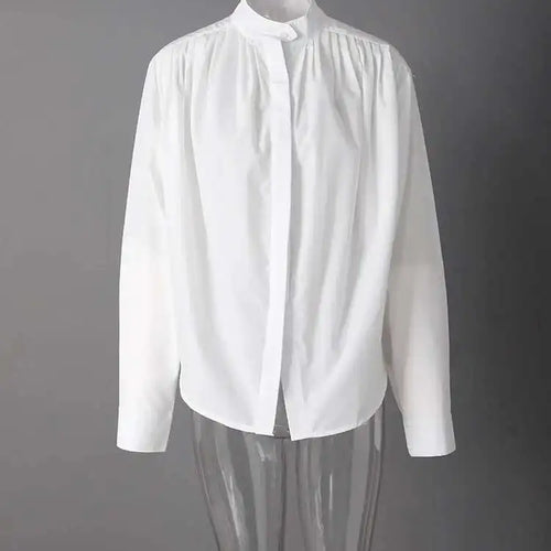Load image into Gallery viewer, Women White Pleated Elegant Big Size Blouse New Stand Collar Long Sleeve Shirt Fashion Tide Spring Autumn 2025 CPG2608
