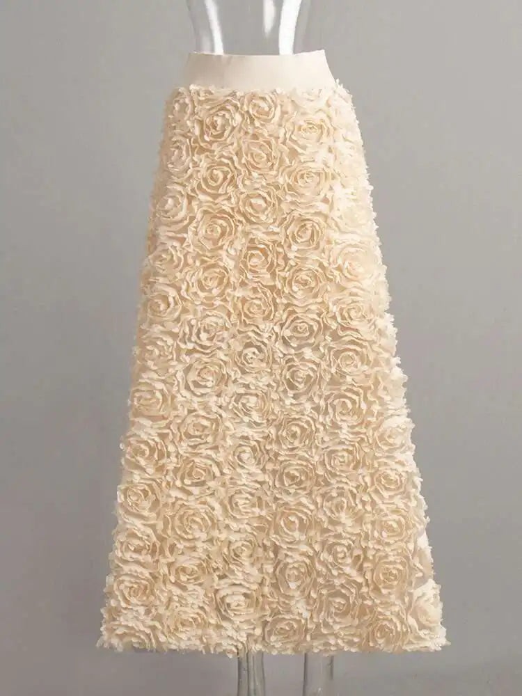 High Elastic Waist Red  Three-dimensional Flower A-line Half-body Skirt Women Fashion Tide New Spring Autumn 20251DH8549