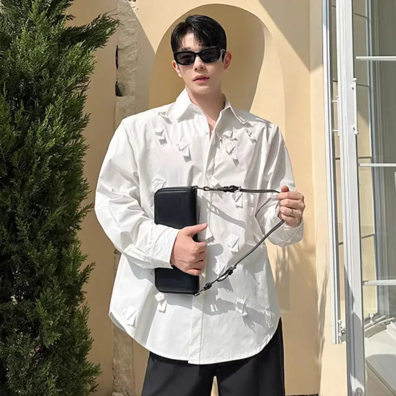 Men's Long Sleeve Shirts New Spirng Korean Turn-down Collar Loose Design Single Breasted Niche Causal Male Shirt 9W1605