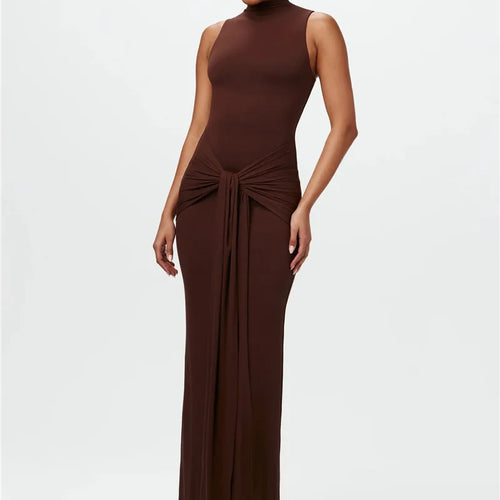 Load image into Gallery viewer, Half High Collar Irregular Tank Dress For Women 2024 New Fashion Sleeveless Bodycon Ruched Sexy Long Dress Elegant
