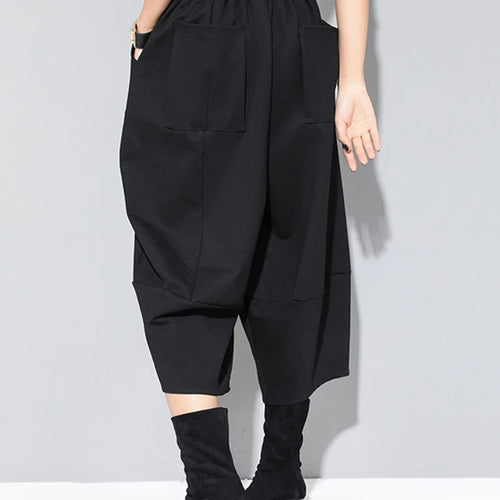 Load image into Gallery viewer, Spring Autumn High Elastic Waist Black Loose Big Pocket Brief Loose Harem Pants Women Trousers Fashion Tide JQ012
