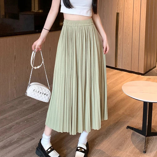 Load image into Gallery viewer, Pleated Skirt Womens Pring Summer Korean Version Slim Versatile High-Waist Pleated Mid-Length Casual A-Line Skirt
