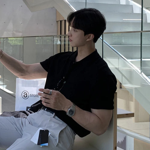 Load image into Gallery viewer, Men's Knitted Short Sleeve T-shirt Youth Handsome Turn-down Neck T-shirts New Korean Summer Loose Top Trendy 2025 9W1359
