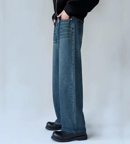 Men's Jeans New American High Street Washed Denim Pants Male Loose Solid Color Casual Fanshion Straight Leg Trousers 9W1428