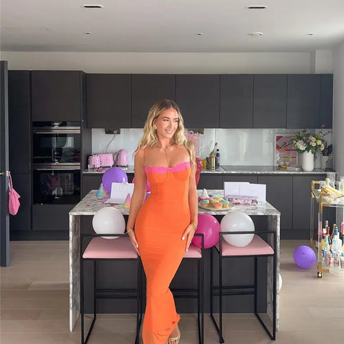 Load image into Gallery viewer, Lace Spaghetti Strap Bodycon Maxi Dress Women Robe New Patchwork Strapless Sleeveless Backless Sexy Club Party Dress
