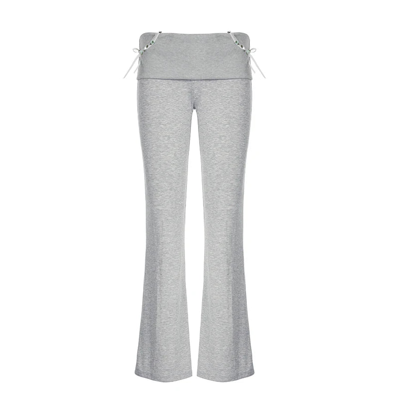 Korean Fashion Slim Autumn Sweatpants Women Trousers Appliques Low Waisted Casual Homewear Flared Pants Sweet Bottom