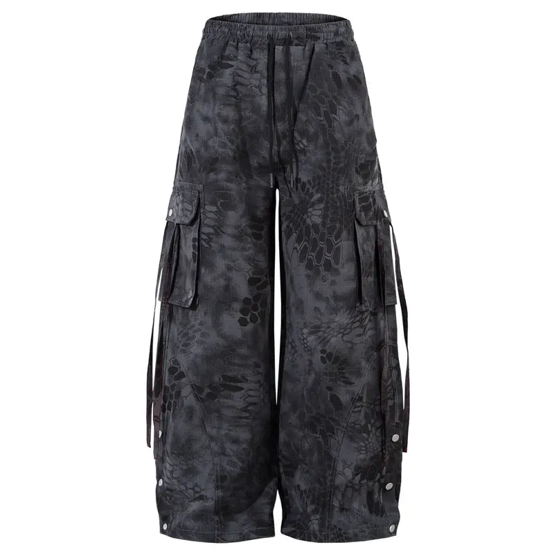 Vintage Cargo Pants Streetwear Military Tactical Pockets Jogger Pants Hip Hop Casual Loose Fit Elastic Waist High Waist Trousers