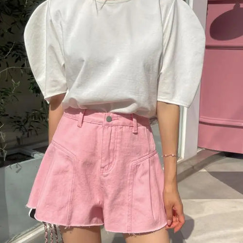 Load image into Gallery viewer, Fashion Summer Women Pink Elegant High Waist Button Wigh Leg Jeans Casual Female Loose Blue Versatile A-line Denim Shorts French
