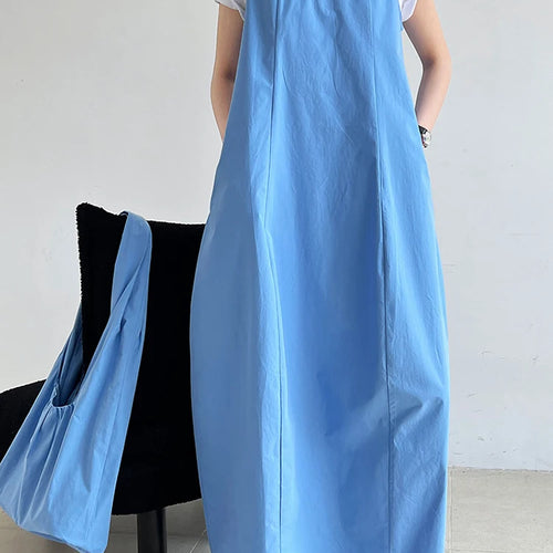 Load image into Gallery viewer, Women Blue With Bag Brief Elegant Long Vest Dress New Round Neck Sleeveless Fashion Tide Spring Autumn 2025 1DJ1112
