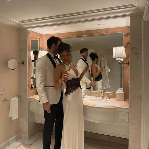 Load image into Gallery viewer, Summer Backless Sexy Maxi Dress Women Gown Patchwork Lace Halter Deep V Neck Sleeveless High Waist Elegant Long Dress
