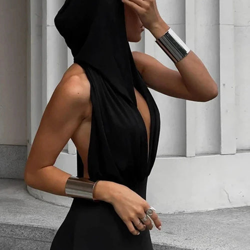 Load image into Gallery viewer, Deep V Neck Backless Hooded Long Dresses Fall 2023 Sexy Black Dress Women Elegant Party Night Club Outfits C83-CD32
