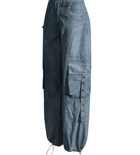 Safari Style Jeans For Women High Waist Patchwork Pockets Streetwear Cargo Pants Female Fashion Clothing