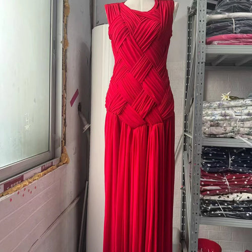 Load image into Gallery viewer, Slimming Sheer Spliced Shirring Fashion Dresses for Women Round Neck Sleeveless Split Elegant Dress Female Clothing
