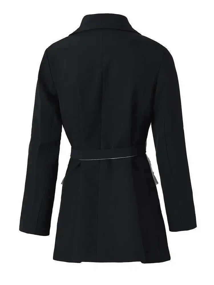 Women Black Contrast Color Pocket Blazer New Lapel Long Sleeve Loose Fit  Jacket Fashion Tide Spring Autumn 2025 1S39401