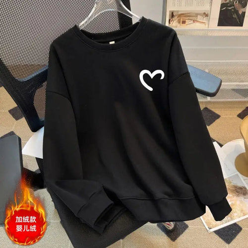 Load image into Gallery viewer, Women Fashion Solid O Neck Plush Heart Velvet Sweatshirt Autumn Winter Long Sleeve Comfort Casual Pullover Top Loose Popular New
