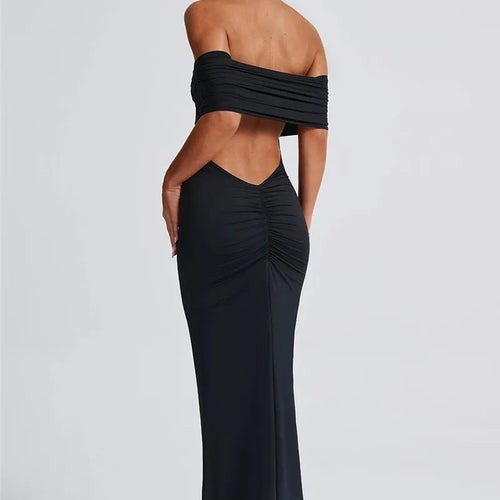 Load image into Gallery viewer, Strapless Backless Sexy Maxi Dress For Women Black Solid Off-shoulder Sleeveless Bodycon Club Party Long Dress Elegant
