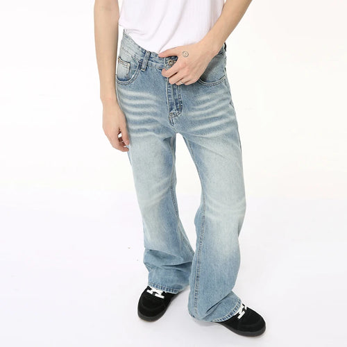 Load image into Gallery viewer, American Style Men&#39;s Jeans Summer Washed-out Marks Drooping Casual Straight Wide Leg Pockets Male Denim Pants Chic 9C6499
