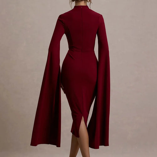 Load image into Gallery viewer, Cape Long Sleeve Sexy Midi Dress For Women Autumn Winter New Square Collar Back Slit Bodycon Club Party Long Dress
