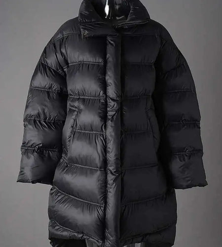 Black Thick Irregular Big Size Warm Cotton-padded Coat Long Sleeve Women Parkas Fashion New Autumn Winter 2025 25Z1150
