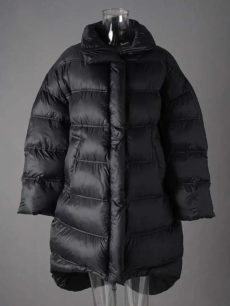 Black Thick Irregular Big Size Warm Cotton-padded Coat Long Sleeve Women Parkas Fashion New Autumn Winter 2025 25Z1150