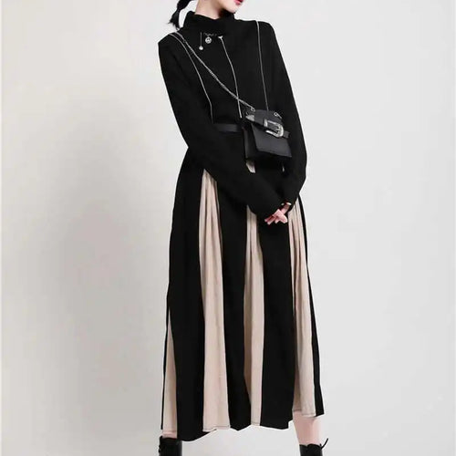 Load image into Gallery viewer, Women Black White Contrast Color Long Dress New Turtleneck Long Sleeve Loose Fit Fashion Tide Autumn Winter 2025  1DD2153
