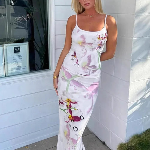 Load image into Gallery viewer, Print Sexy Two Piece Sets Women Fashion Spaghetti Strap Crop Tops And Maxi Skirt Ladies Elegant Printed Sexy Skirt Sets
