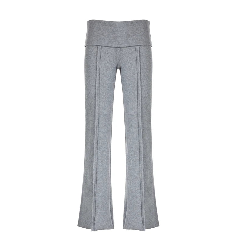 Casual Skinny Foldover Waist Women Trousers Plain Basic Sporty Streetwear Knitted Autumn Sweatpants Folds Capris New