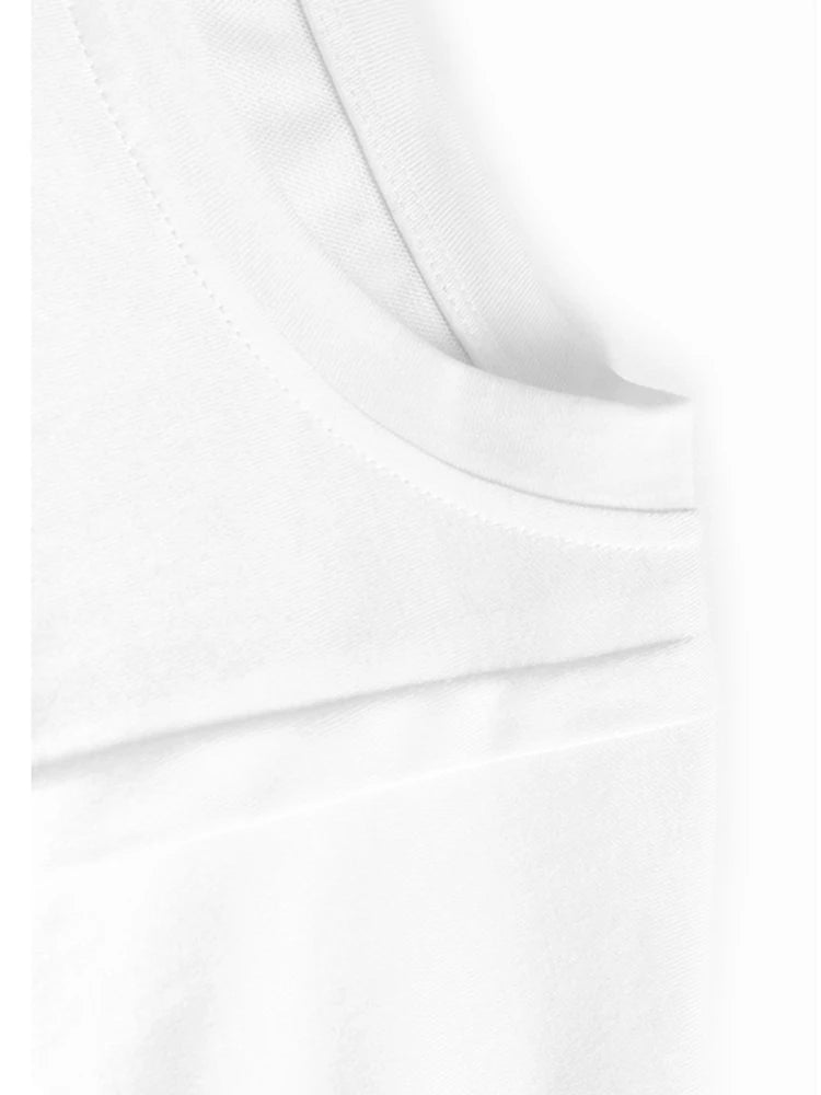 Women White Color-block Pleated Big Size Midi Dress New Round Neck Short Sleeve Fashion Tide Spring Summer 2025 1DJ1439