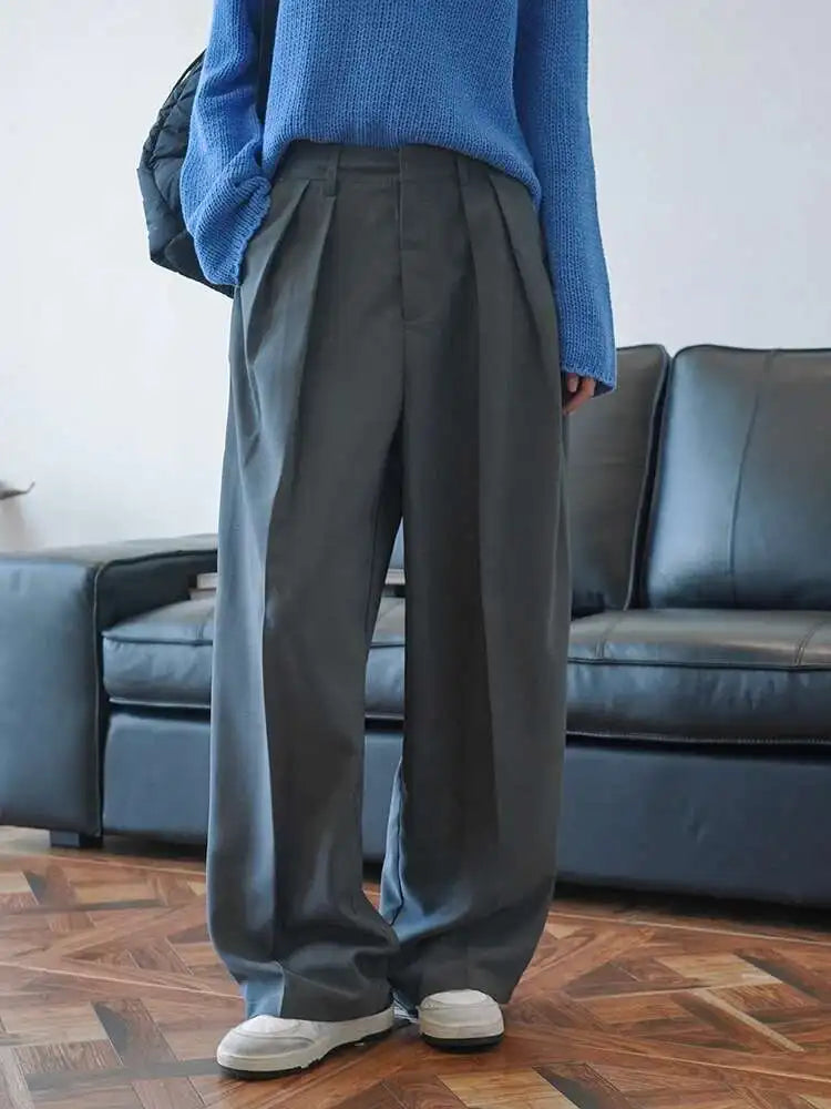 High Waist Khaki Brief Pleated Long Wide Leg Pants New Loose Fit Trousers Women Fashion Tide Spring Autumn 2025  1DF9946