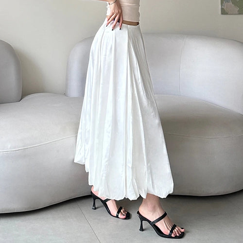 Load image into Gallery viewer, Fashion Folds Bud White Satin Skirt Long Chic Solid Elegant Loose Maxi Skirt Female Boho Vacation Outfits Draped
