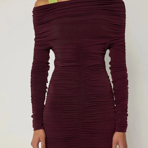 Load image into Gallery viewer, Elegant Long Sleeved Pleated Elastic Tight Dress Women 2025 New Autumn/Winter Short Skirt Sexy Slim Party Club Vestido
