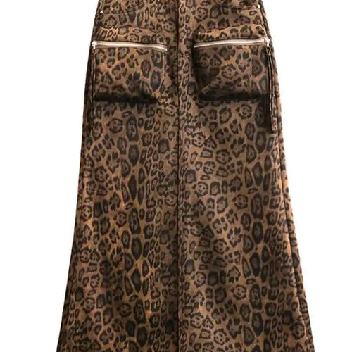 Load image into Gallery viewer, High Waist Leopard Print Pocket Shaped Long Straight Half-body Skirt Women Fashion Tide New Spring Autumn 2025 1DH8336
