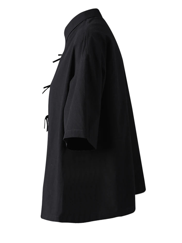 Women White Buckle Irregular Thin Big Size Blouse New Lapel Short Sleeve Shirt Fashion Tide Spring Summer 2025 CPG3164