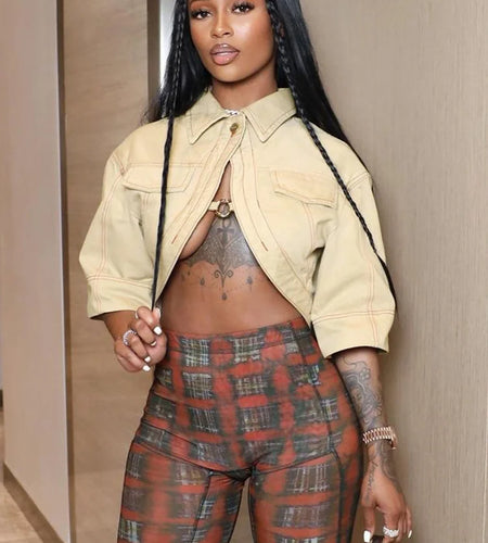 Small Personality Woman Jacker Button Metal Ring Autumn Cardigan Outdoor Street Fashion Half-Sleeved Lapel Short Coat