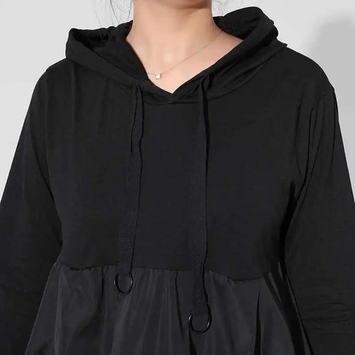 Load image into Gallery viewer, Women Black Drawstring Hollow Out Big Size Irregular Dress New Hooded Long Sleeve Fashion Tide Spring Autumn 2025 JD076
