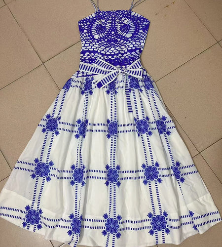 Hit Color Printing Slimming Dresses For Women Square Neck Sleeveless High Waist Temperament Long Dress Female New