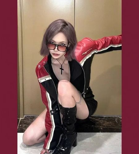 Contrast Color Leather Jacket Women 2024 Ropa Mujer Stand Neck Long Sleeve PU Outwear Y2k Tops Casual Streetwear Chic Crop Coat