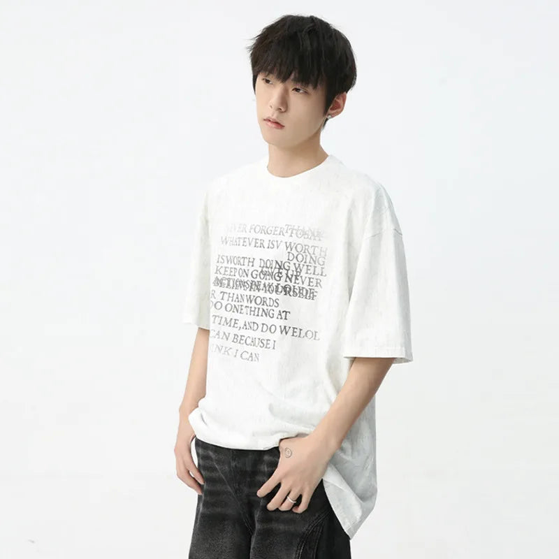 Niche Style Men's T-shirts Summer Irregular Letter Printing Loose Trend O-neck Male Casual Short Sleeve Top 9C5583