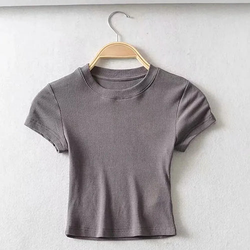 Load image into Gallery viewer, Summer Sexy Women O-neck Short-sleeve T-shirt Slim Elastic Skinny Crop Tops
