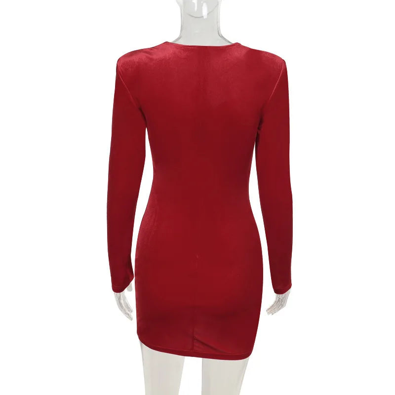 Velvet Long Sleeve Sexy Mini Dress For Women Autumn Winter New Square Collar Bodycon Ruched Club Party Dress Elegant