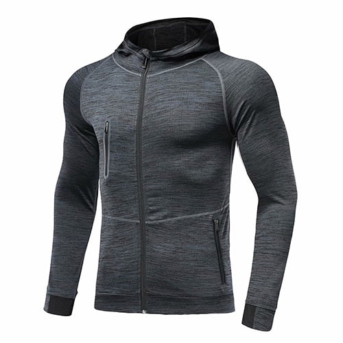 Men Autumn Hoodie Sports Coat Quick Drying Workout Running Training Athletics Gym Zipper Casual Jogging Hooded Sweatshirt