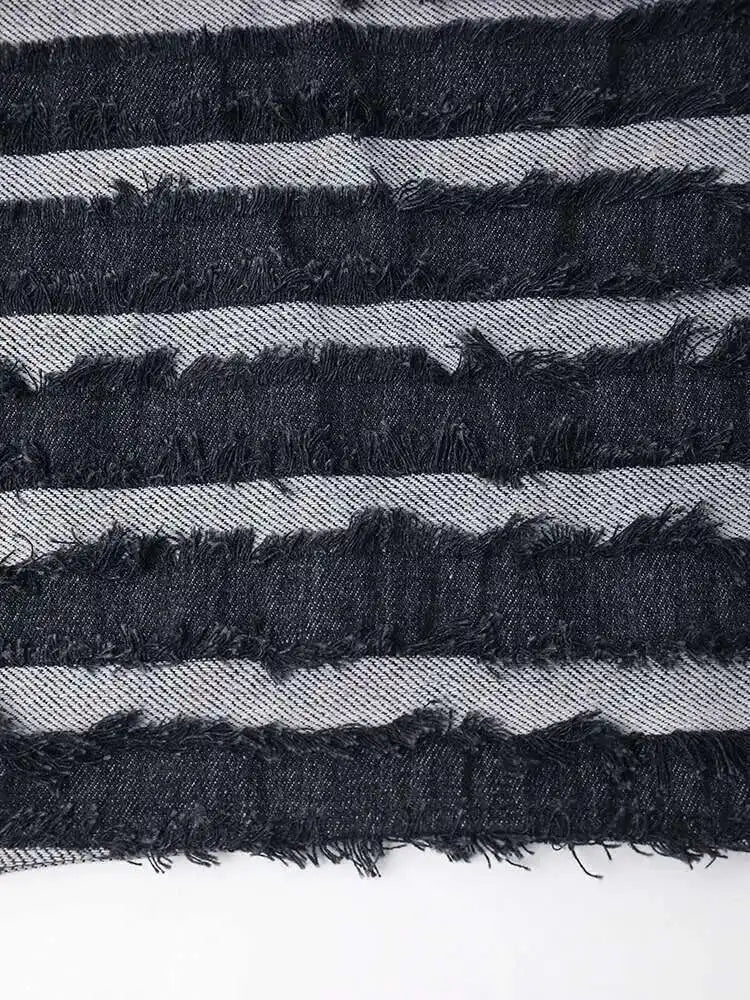 High Elastic Waist Black Burr Striped Irregular A-line Half-body Skirt Women Fashion Tide New Spring Autumn 2025 1DH5351