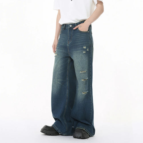 Load image into Gallery viewer, Men's Jeans Solid Color Holes Design Korean Style Worn-out Mill White Straight Leg New Spring Baggy Male Trousers 9W1265
