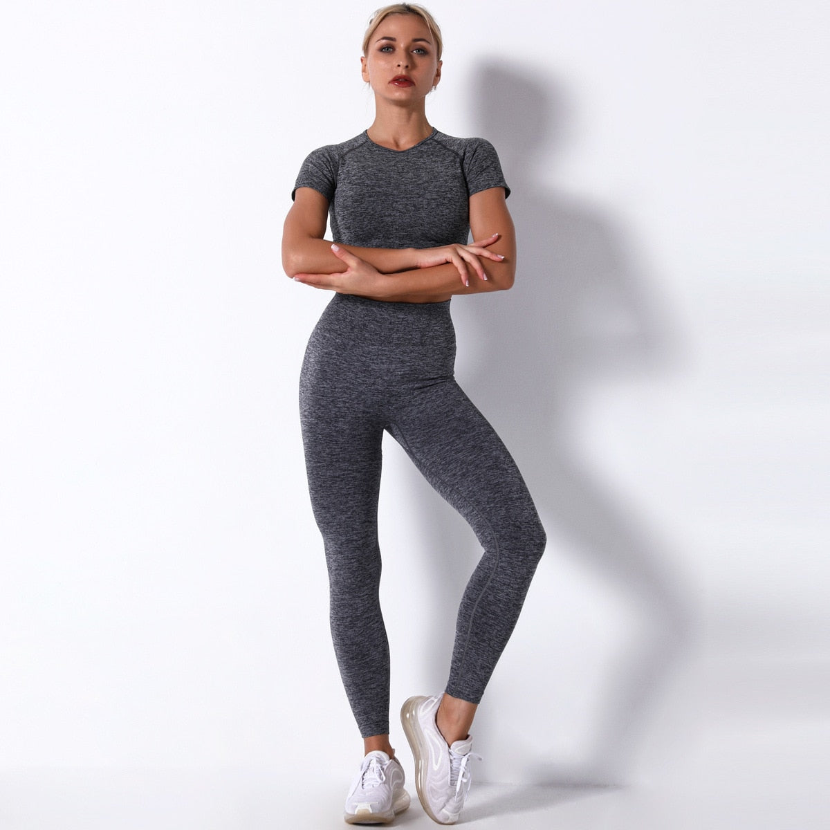 Women Gym Clothing Sports Wear Seamless Ombre Long Sleeve Yoga Set Legging  Set High Waisted Fitnesss Suit Tight Work Out Suit