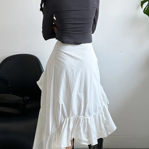 Load image into Gallery viewer, High Waist White Pleated Ruffles Irregular Slit Elegant Half-body Skirt Women Fashion Tide New Spring Autumn 2025 1DJ0094
