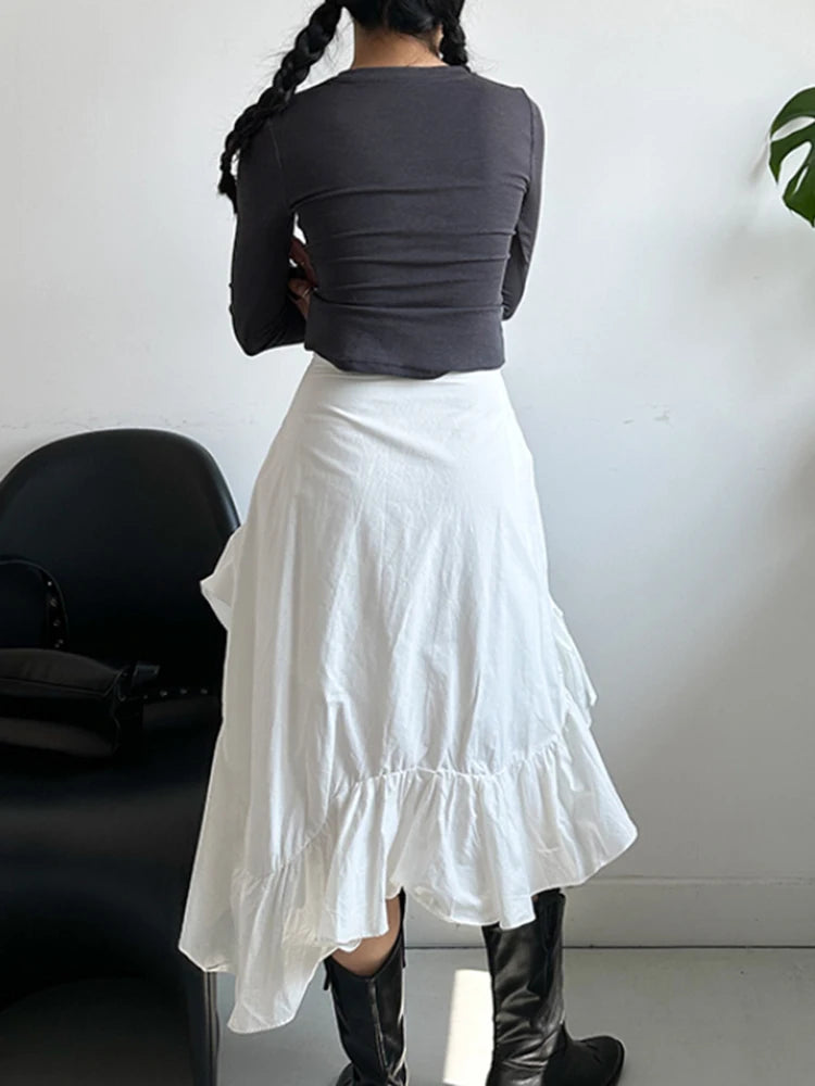 High Waist White Pleated Ruffles Irregular Slit Elegant Half-body Skirt Women Fashion Tide New Spring Autumn 2025 1DJ0094