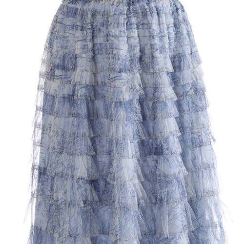 Load image into Gallery viewer, High Elastic Waist Blue Tie Dye Mesh Layers Cake Half-body Skirt Women Fashion Tide New Spring Autumn 2025 1DJ1140
