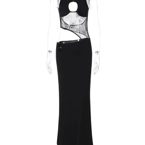 Load image into Gallery viewer, Hollow Out Sleeveless Sexy Maxi Dress For Women Black O Neck See Through Lace Backless Bodycon Club Long Dress Fashion
