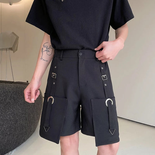 Load image into Gallery viewer, High Waisted Shorts Summer New Casual Men&#39;s Cargo Pants Pocket Zipper Solid Color Loose Fashion Metal Ribbon 9C5355
